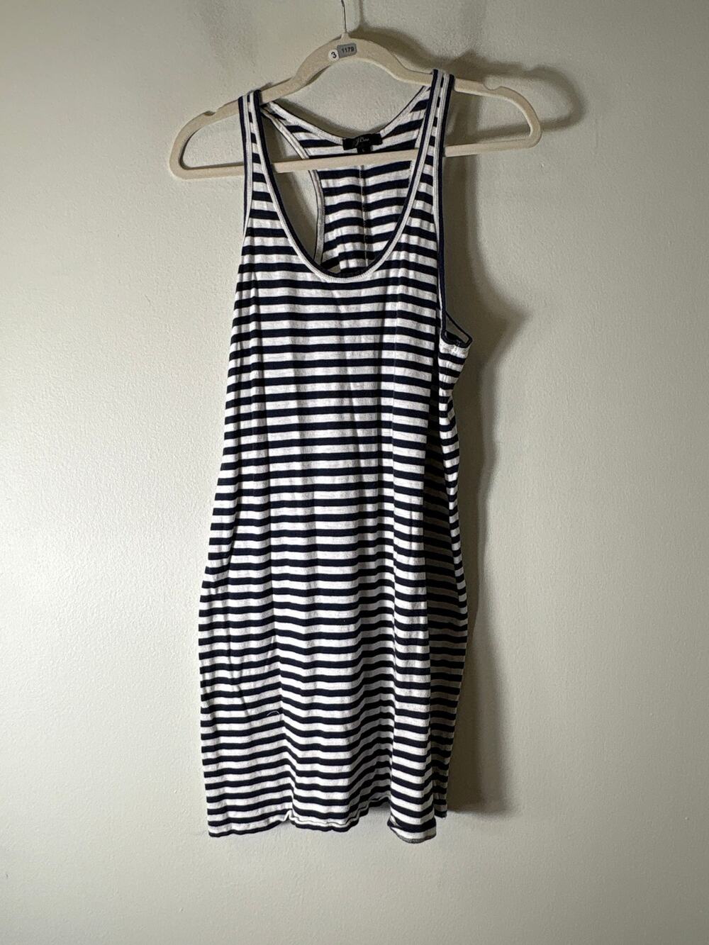 J. Crew Navy White Stripe Cotton Racerback Tank Dress Sz L